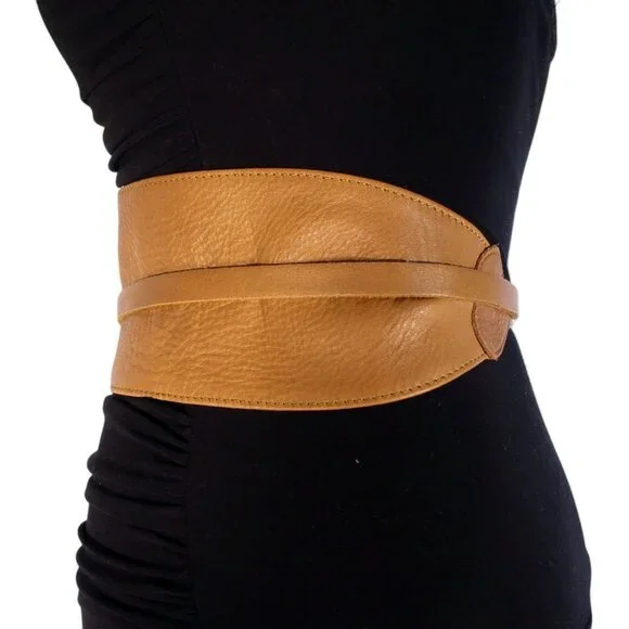 BERGE Sadie $195 Wide Leather Obi Wrap Tie Belt Women's S/M - Picture 5 of 8